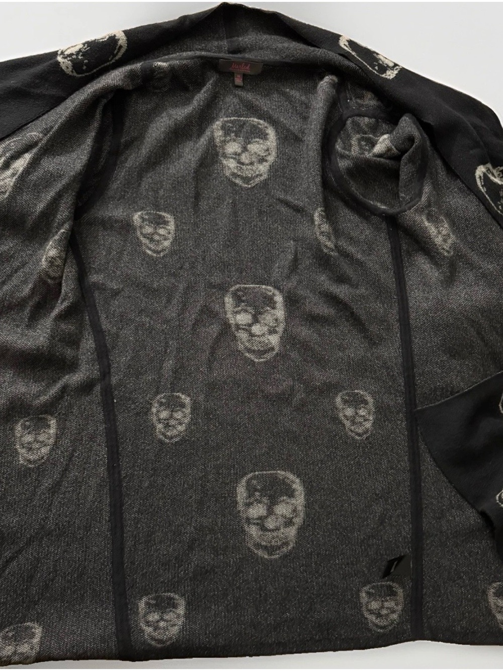 Marled Womens M Skull Cardigan Black Goth Halloween Waterfall Draped Sweater - Picture 4 of 9